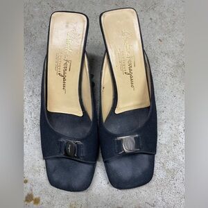 Salvatore Ferragamo Black Chunky Heels with Modern Squared Toe